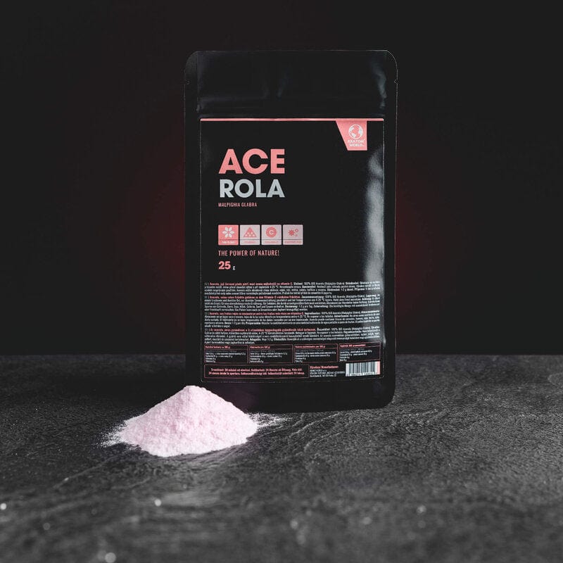 Bio Acerola витамин C Kratom World, представен в продуктов кадър като здравословна хранителна добавка.