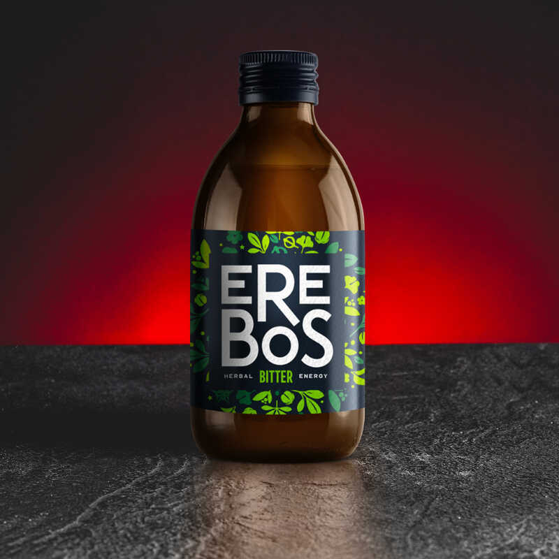 Erebos Bitter Drink Kratom World, представен в продуктов кадър като билкова напитка с горчив профил и природна сила.