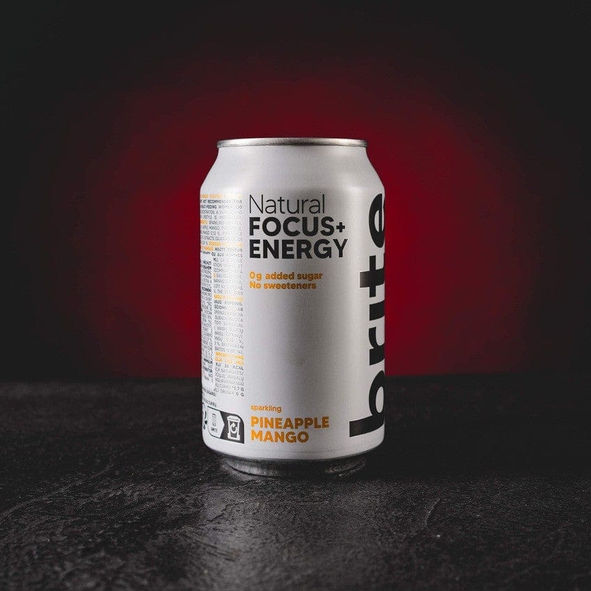 Brite Nootropic Energy Drink Kratom World с профил на ананас и манго, представен в продуктов кадър като ноотропна енергийна напитка.