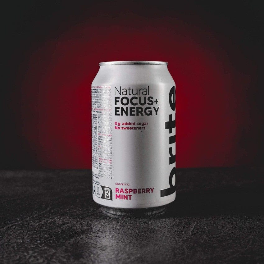 Brite Nootropic Energy Drink Kratom World с профил на малина и мента, представен в продуктов кадър като ноотропна енергийна напитка.