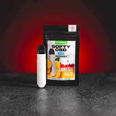 CBD Amnesia Haze Softy vape set 0,5 мл, представен в продуктов кадър като CBD vape продукт с Amnesia Haze профил.