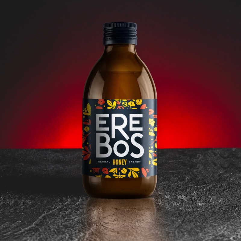 Erebos Honey Kratom World Drink Brichta Bomby, представен в продуктов кадър като билкова напитка с медов профил.