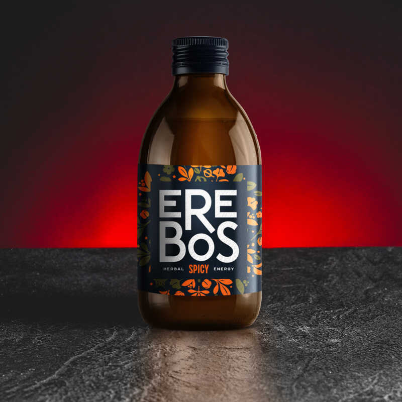 Erebos Spicy Drink Kratom World, представен в продуктов кадър като билкова напитка с пикантен профил.