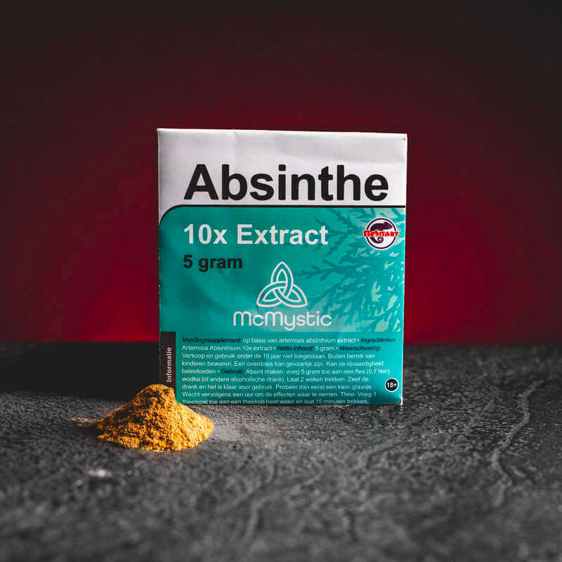 Absinthe Absinthium екстракт Kratom World, представен в продуктов кадър като растителен продукт с absinthium профил.