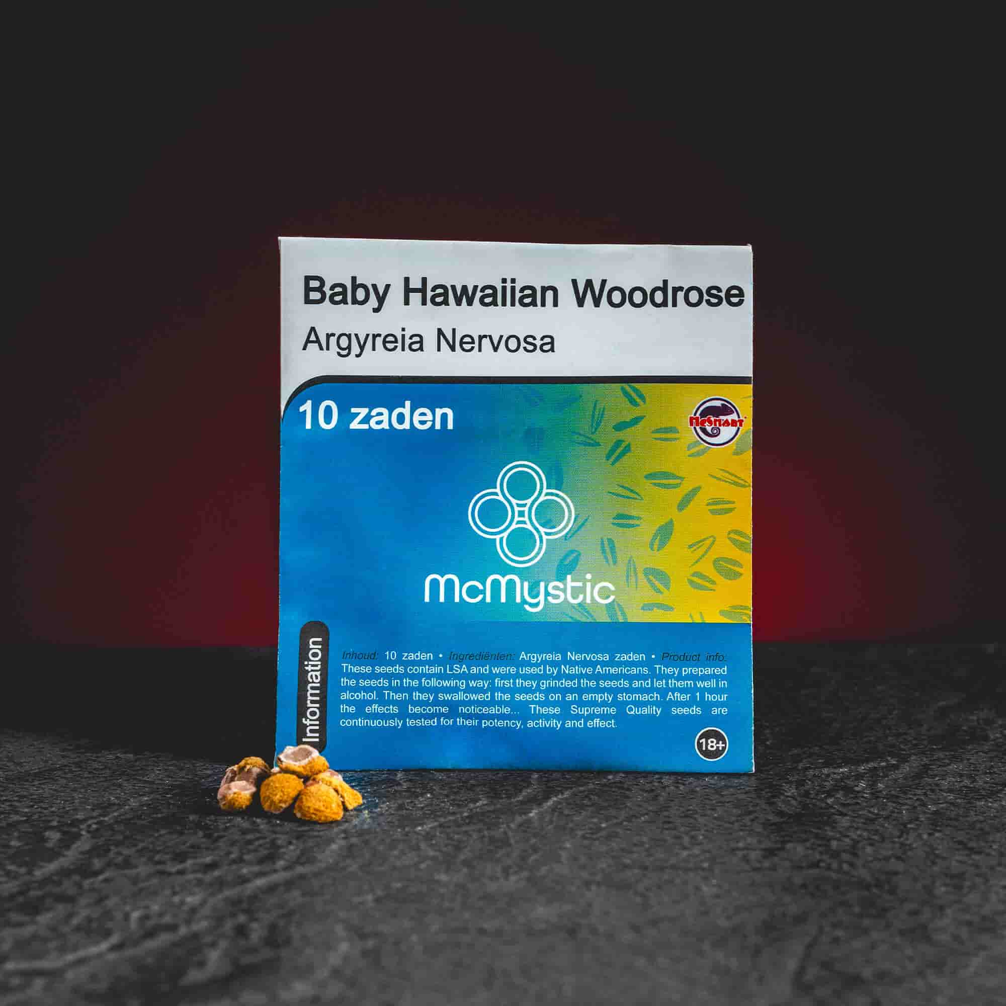 Baby Hawaiian Woodrose семена Kratom World, представени в продуктов кадър като ботанически семена.
