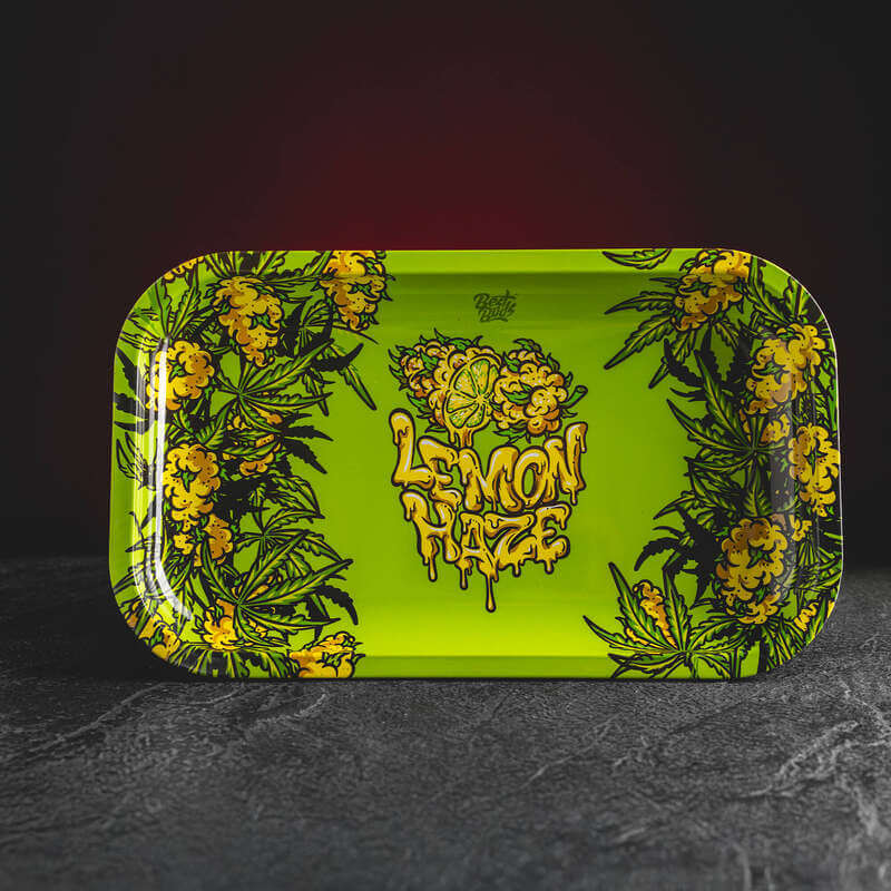 Best Buds Lemon Haze rolling tray Kratom World, представен в продуктов кадър като поднос за CBD и билкови продукти.