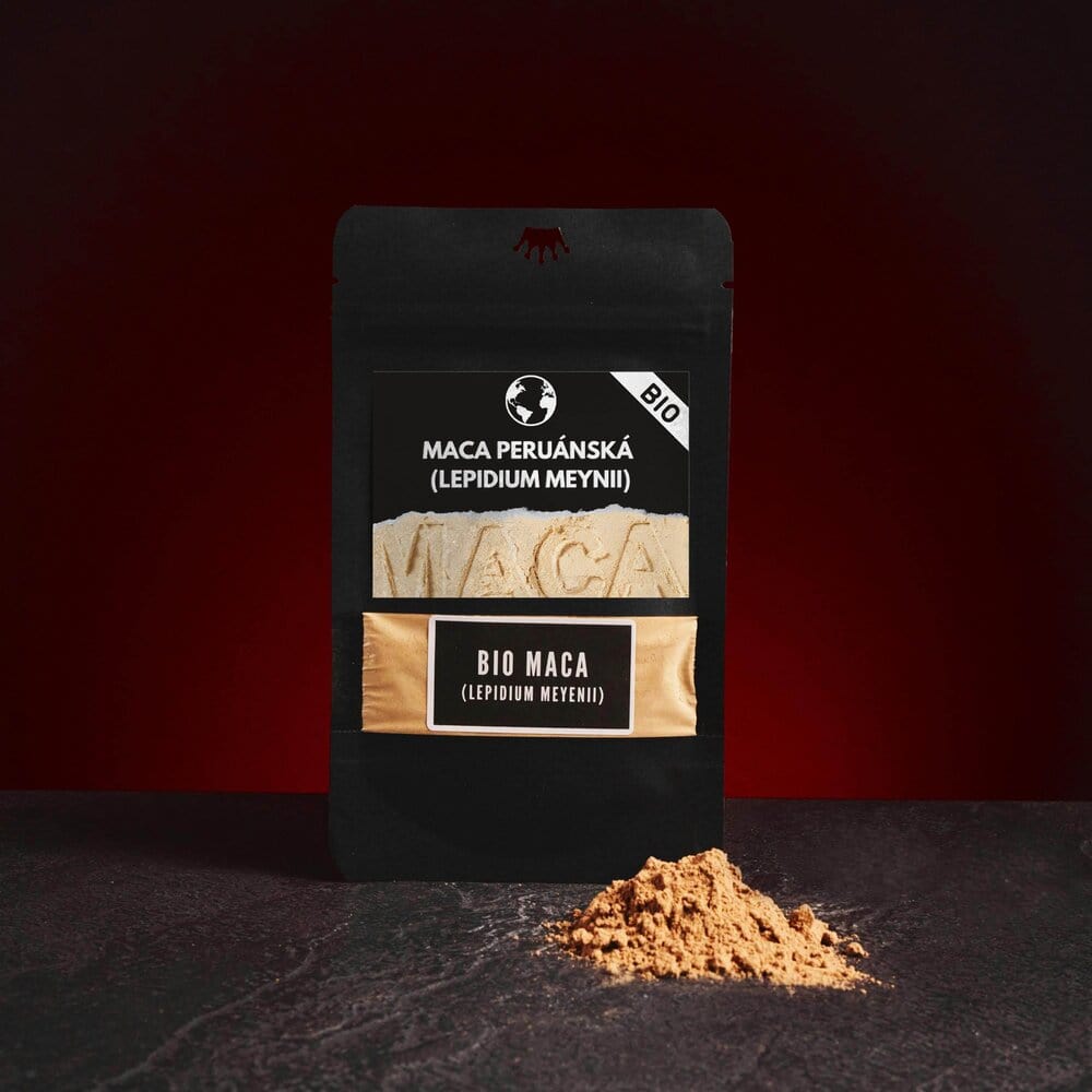 Bio Maca Kratom World от Перу, представена в продуктов кадър като качествен растителен продукт.