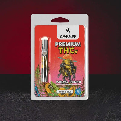 Canalogy Canapuff THV Cartridge Papaya Punch Kratom World 1 мл, представен в продуктов кадър като канабиноиден cartridge с Papaya Punch профил.