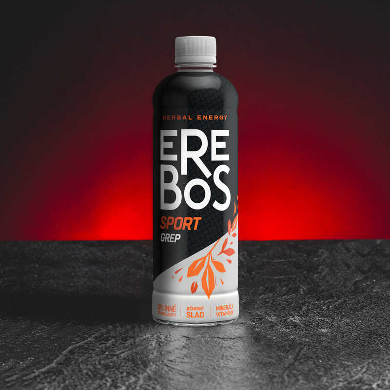 Erebos Fresh Sport Drink Kratom World с вкус грейпфрут, представен в продуктов кадър като билкова спортна напитка.