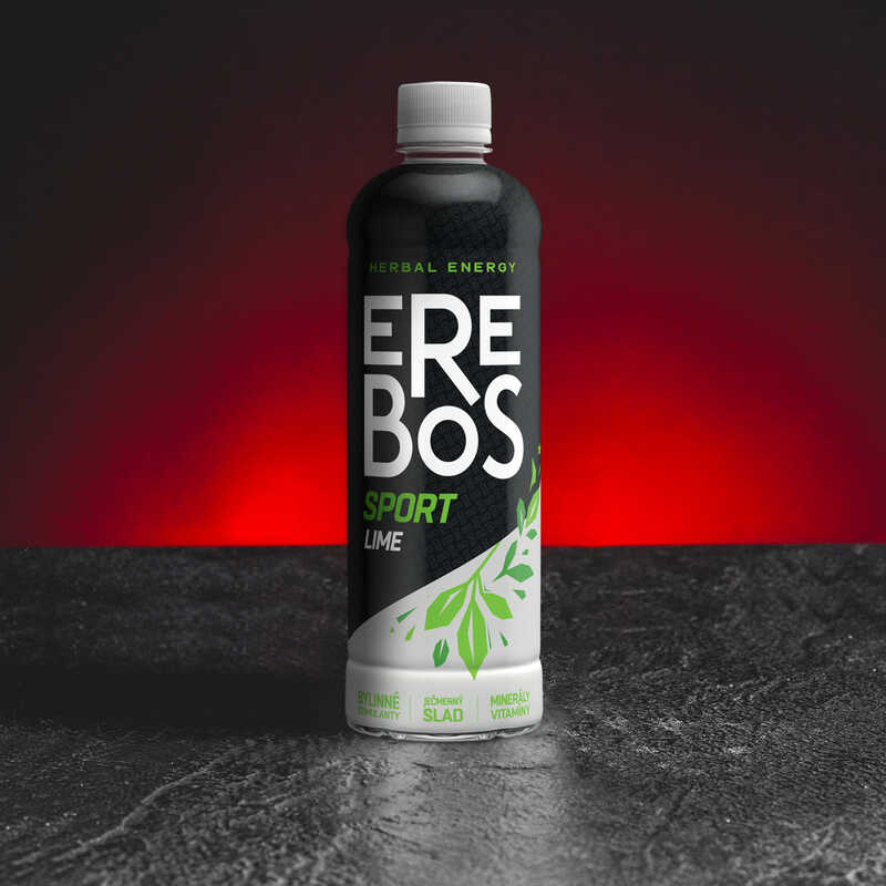 Erebos Herbal Drink Sport Fresh Lemon Lime Kratom World, представен в продуктов кадър като билкова напитка с вкус лимон и лайм.