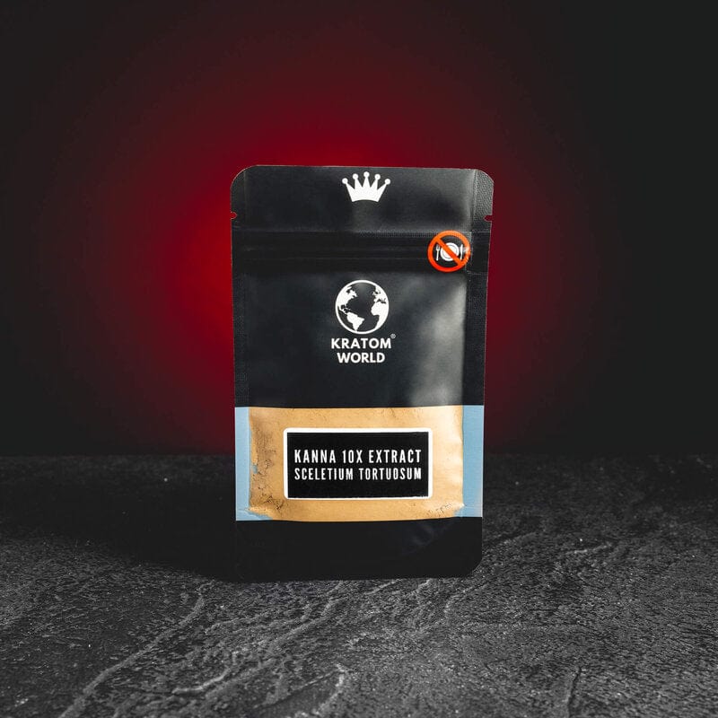 Kanna 10X екстракт Kratom World, представен в продуктов кадър като растителен продукт с kanna профил.