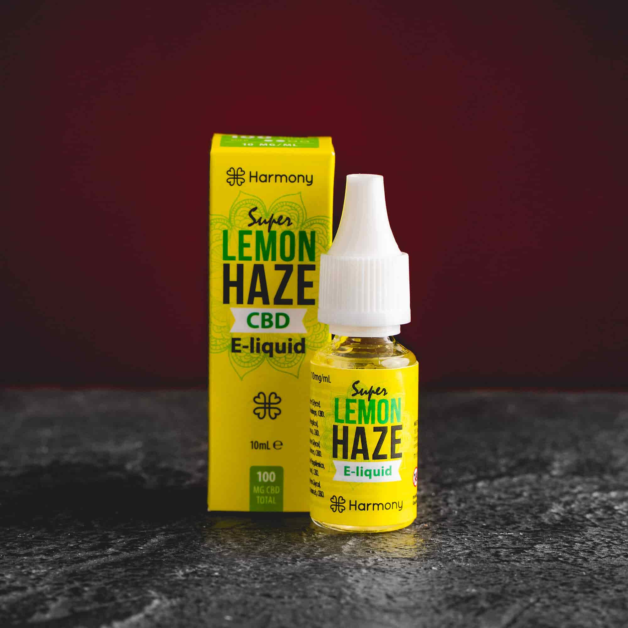 CBD vape e-liquid Lemon Haze Kratom World, представен в продуктов кадър като течност за електронни устройства.