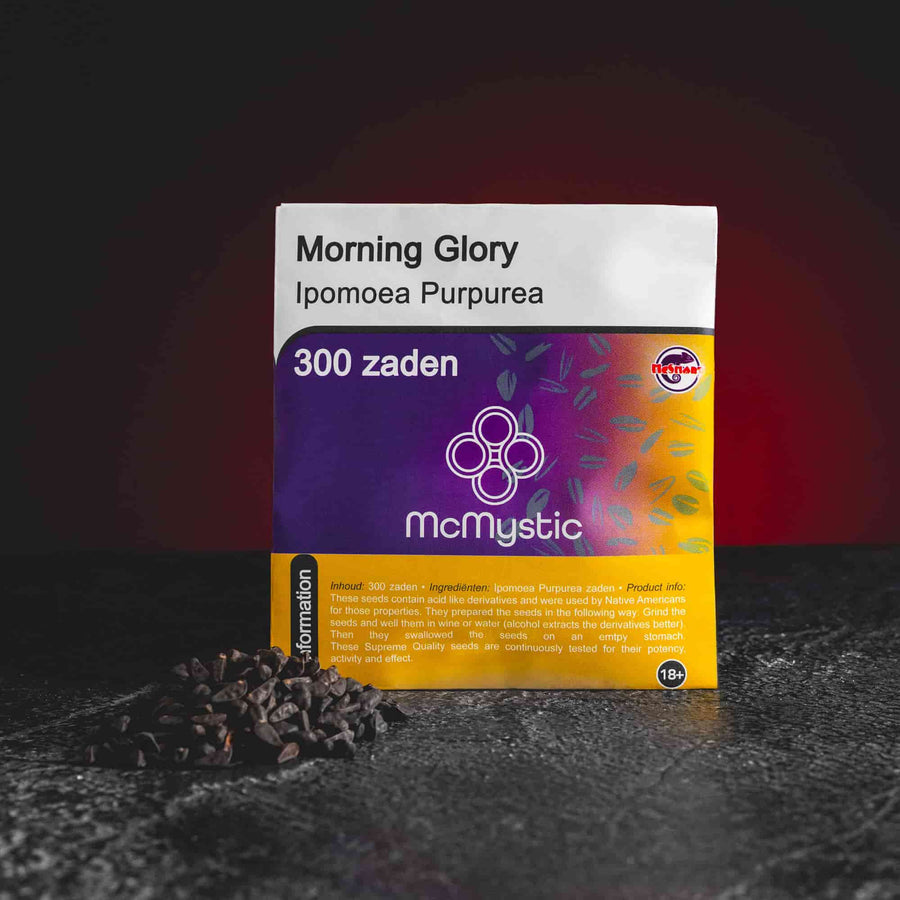 Morning Glory семена Kratom World, представени в продуктов кадър като растителен продукт.