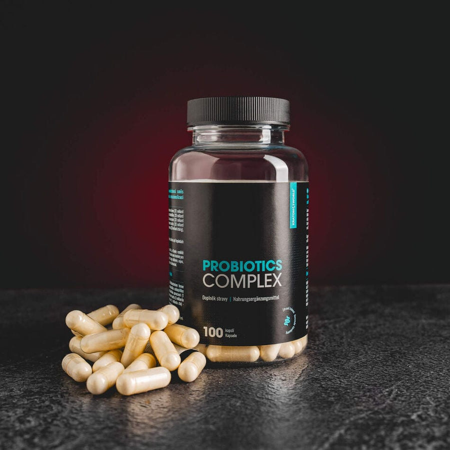 Probiotic Complex Kratom World, представен в продуктов кадър като пробиотичен продукт за подкрепа на храносмилането.