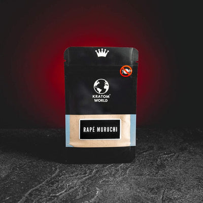 Rapé Muruchi Kratom World, представен в продуктов кадър като свещен ритуален растителен продукт за смъркане.