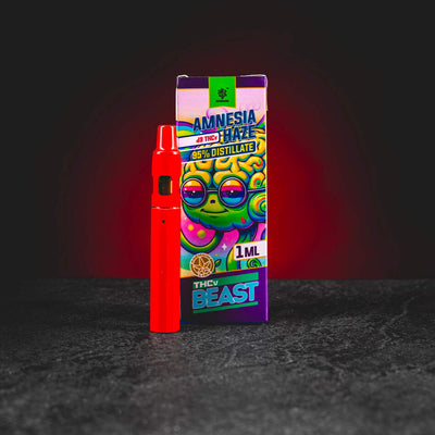 THV Beast Vape Kratom World Amnesia Haze, представен в продуктов кадър като vape продукт с Amnesia Haze профил, chill и еуфоричен характер.