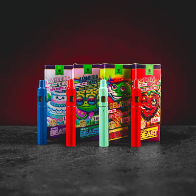 THV Beast Vape Kratom World, представени в общ продуктов кадър като vape продукти с THV канабиноид и CBD профил.