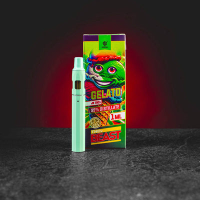 THV Beast Vape Kratom World Gelato, представен в продуктов кадър като vape продукт с Gelato профил, chill и еуфоричен характер.