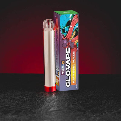 THV Glovape Vaporizer Kratom World Amnesia Haze, представен в продуктов кадър като канабиноиден vape продукт с профил Amnesia Haze.