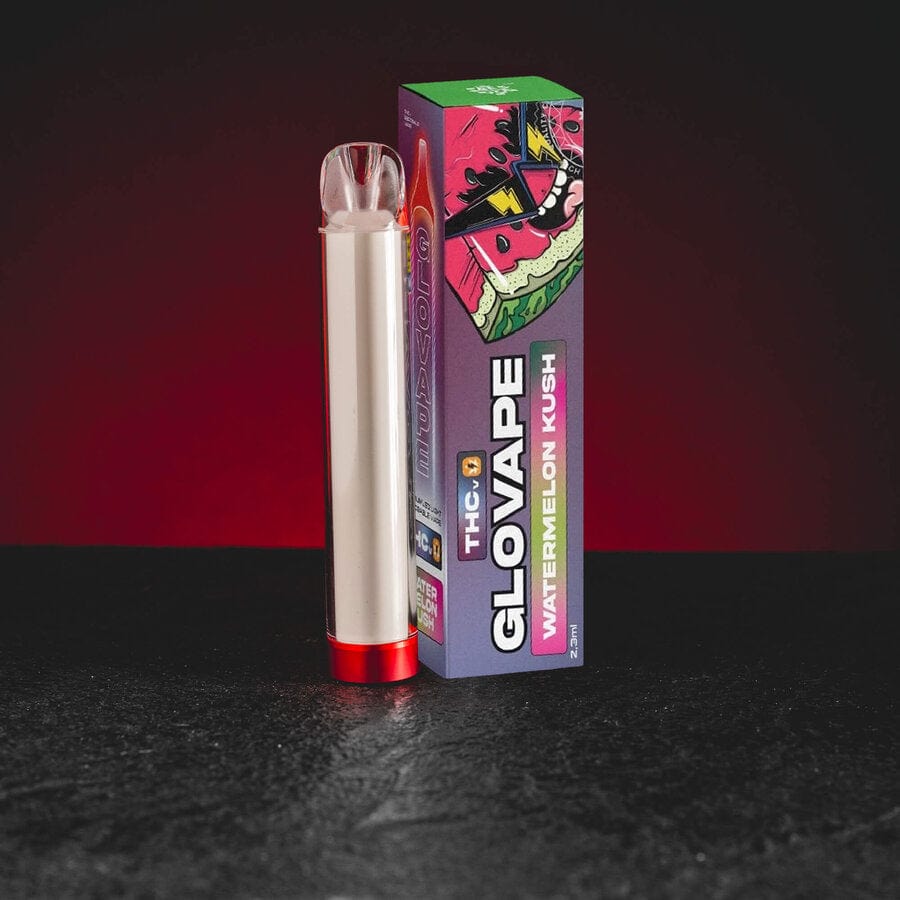 THV Glovape Vaporizer Kratom World Watermelon Kush, представен в продуктов кадър като канабиноиден vape продукт с динен kush профил.