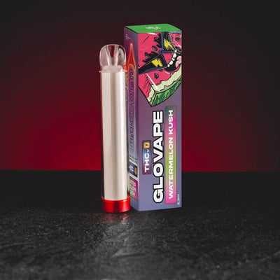 THV Glovape Vaporizer Kratom World Watermelon Kush, представен в продуктов кадър като канабиноиден vape продукт с динен kush профил.