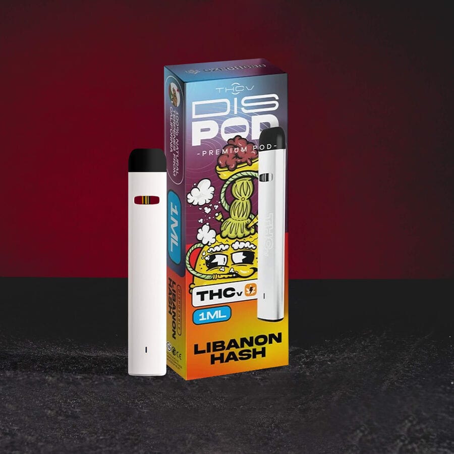 THV Vape Vaporizer Libanon Hash Kratom World, представен в продуктов кадър като канабиноиден vape продукт с hash профил.