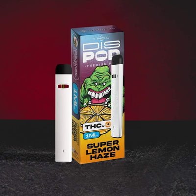 THV Vape Vaporizer Super Lemon Haze Kratom World, представен в продуктов кадър като канабиноиден vape продукт с цитрусов haze профил.