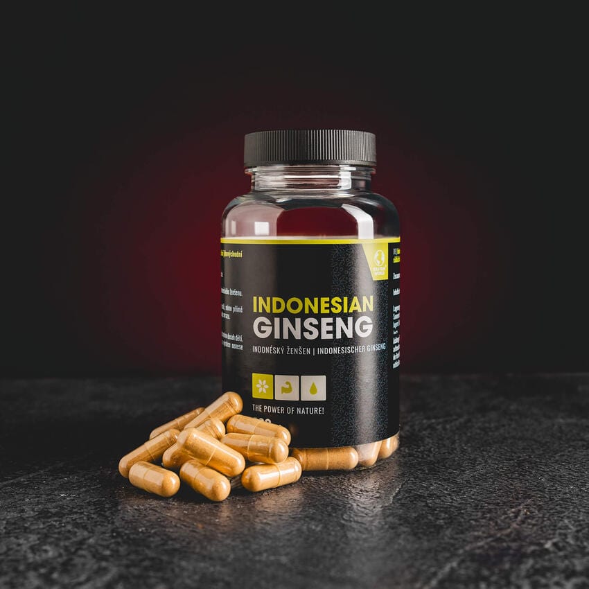 Tongkat Ali капсули Kratom World, представени в продуктов кадър като растителен продукт с женшен профил.
