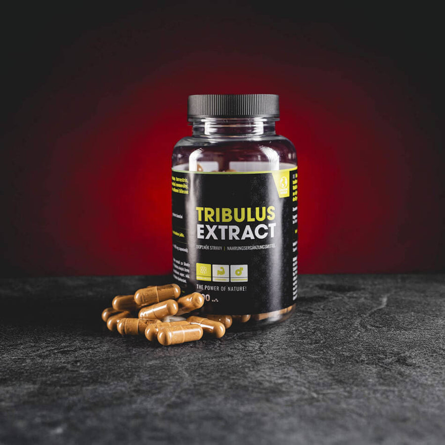 Tribulus Extract капсули Kratom World 100 бр., представени в продуктов кадър като растителен продукт с котвичник за виталност, енергия и хормонален баланс.