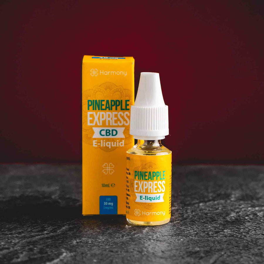 Vape E-liquid Pineapple Express Kratom World, представен в продуктов кадър като течност за електронни устройства с канабиноиден и ананасов профил.