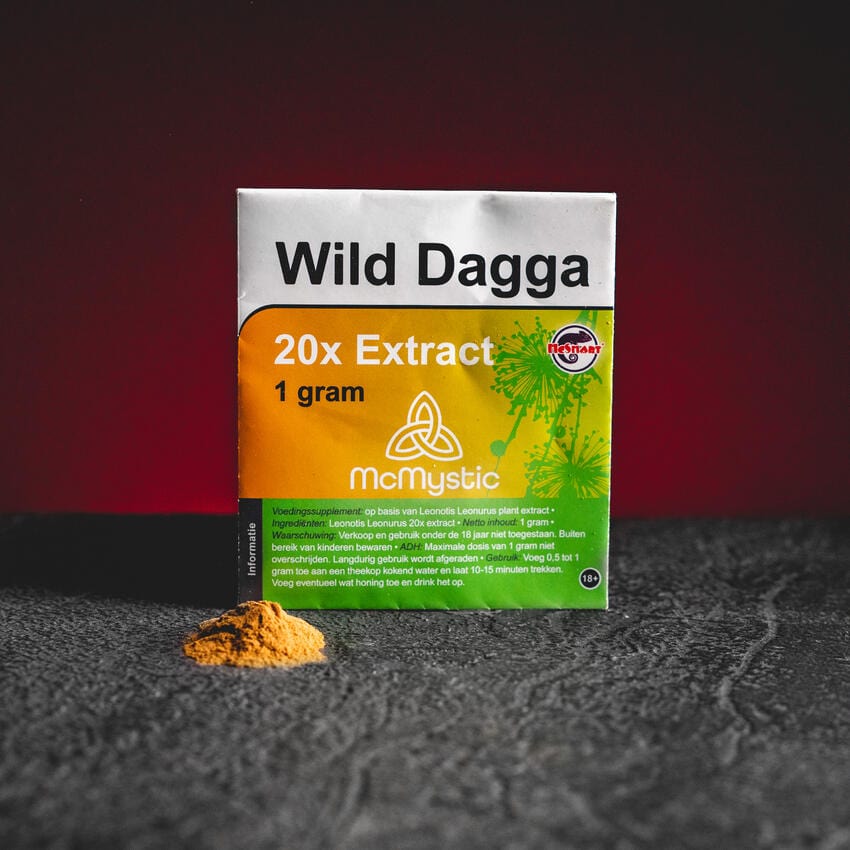 Wild Dagga екстракт Kratom World, представен в продуктов кадър като растителен продукт с wild dagga профил.