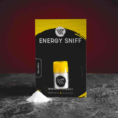 WP Sniff Yellow Kratom World с лимонов профил и кофеин, представен в продуктов кадър като sniff продукт.